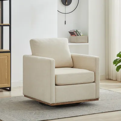 Produktbild von STILVORADrehsessel 360° mit Armlehnen, Loungesessel gepolstert im Vierflächen-Design, Clubsessel für Wohnzimmer und Schlafzimmer Beige