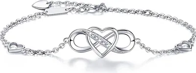 Produktbild von Silber Armband für Damen Silberarmband Damen 925 Silber,Verstellbares ArmbandHerz Silber Armband Unendlichkeitszeichen Freundschaftsarmbänder Schmuck Geschenke für Frauen