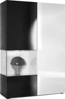Produktbild von Vladon Vitrine Kommode Hochschrank Morena,  Germany, Korpus in Schwarz matt / Rechte Tür und der Einsatz in Weiß Hochglanz