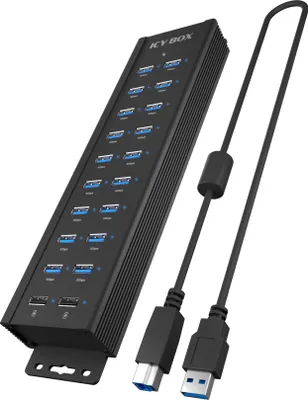 Produktbild von ICY BOX IB-HUB1720-U3 18+2 Port USB Hub, 96W Netzteil