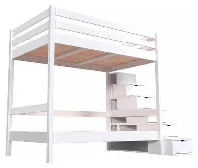 Productafbeelding van Stapelbed voor 4 personen, 120x200 cm, hout, met trap en opbergplank, model Sylvia - Wit