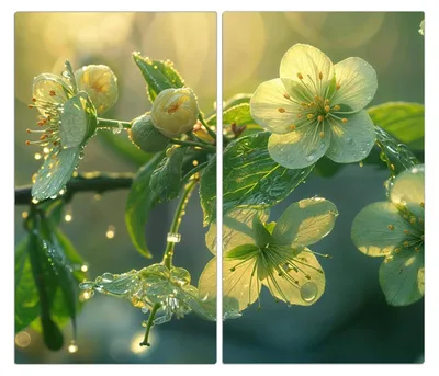 Produktbild von Spritzschutz Herdabdeckplatte Schneidebrett aus Glas Blühende Knospen 2-Teilig (60x52cm)