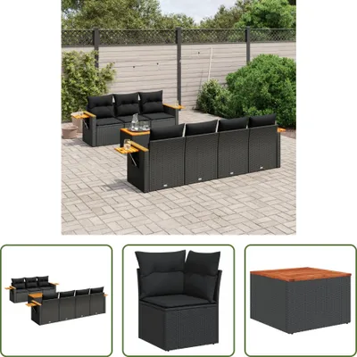 Produktbild von The Living Store 8-tlg. Garten-Sofagarnitur mit Kissen Schwarz Poly Rattan