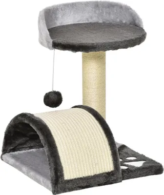 Produktbild von Kratzbaum - Katzenbaum - 2 Ebenen - Kratzsäule und Kratzbrett - Holz - Dunkelgrau