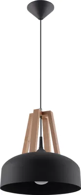Produktbild von Schwarze Hängelampe rund Ø30cm Retro Design Metall Holz E27 Esszimmer Küche Hängeleuchte MANILIA