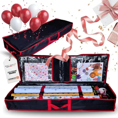 Produktbild von Geschenkpapier Aufbewahrungstasche 90 cm schwarz, Aufbewahrungsbox staubdicht, Organizer für Geschenkverpackungen, Rollen, Bänder, Tütchen