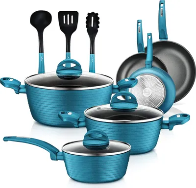 Produktbild von NutriChef Topfset & Pfannenset 11-teilig– Antihaft Kochtopf Set mit Keramikbeschichtung & Ergonomische Griffe, Induktionsgeeignet – mit Schmortopf, St