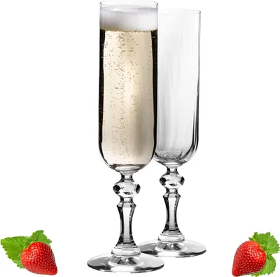 Produktbild von IMPERIAL geriffelte Sektkelche 200ml (max 250ml) "Prag" Set 2-Teilig Sektgläser aus Crystalline Glas Spülmaschinenfest