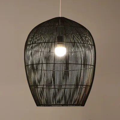 Image de Fine Asianliving Bambou Lampe à suspendre Noir Fait à la main - Farrell D53.5xH67cm Lampe à suspendre Eclairage Bambou Abat-jour Lampe tressée Animation Rotan