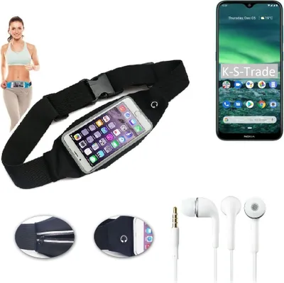 Produktbild von K-S-Trade Bauchtasche Gürteltasche kompatibel mit Nokia 2.3 schwarz + Kopfhörer. Sport Running Jogging Fitness Laufen Umhängetasche Exercise