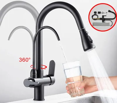 Produktbild von 3-cestná kuchyňská baterie Černá výsuvná směšovací baterie Vodní filtr