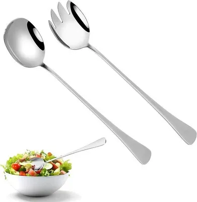 Immagine prodotto di Set di posate da insalata in due pezzi in acciaio inossidabile - Posate da insalata da 28 cm - Cucina e sala da pranzo - Set composto da cucchiaio e forchetta da insalata