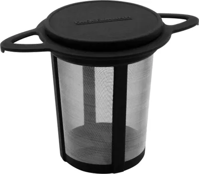 Produktbild von Fackelmann Dauerteefilter, Teesieb mit feinerm Edelstahl-Gewebe, Dauerfilter mit Deckel (Farbe: Schwarz/Silber)