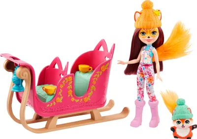 Image de Enchantimals Amis du traîneau avec la poupée Felicity Fox (15,24 cm), la figurine d'animal Flick, le traîneau et les accessoires