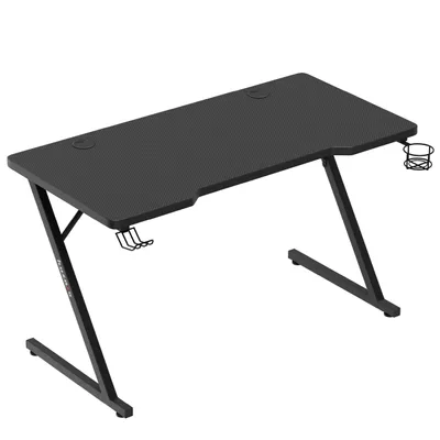 Image de huzaro Black Hero 2.5 Gaming Table Bureau PC Ordinateur Bureau ergonomique Charbon Table Supérieur Casque Crochet Porte-boisson antidérapant Protection du pied 120 x 60 x 75 cm Standard Noir