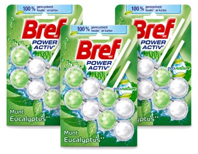 Produktbild von 3 x Bref ProNature Toiletblock - Minze & Eukalyptus - 50 g - Vorteilspackung - 3 Stücke