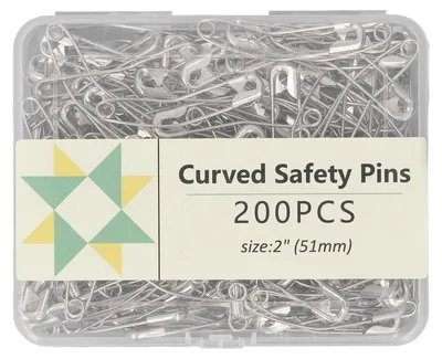 Image de Epingles de sûreté courbées pour quilting, couture, vêtements, outils, acier carbone décoratif, nickelé, 51 mm, 200 pièces