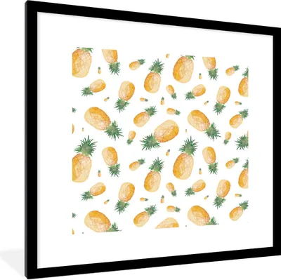Produktbild von MuchoWow® Gerahmtes Poster Ananas - Obst - Design 40x40 cm - Poster mit Schwarzem Bilderrahmen Wandposter Rahmen Foto Bilder - Poster - Plakat im Rahmen