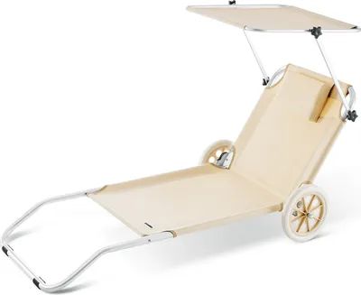 Produktbild von CASARIA® Sonnenliege Klappbar mit Dach Strandliege mit Rollen Tasche Outdoor Klappliege Liegestuhl abnehmbarer Sonnenschutz Liegestuhl 115kg Beige