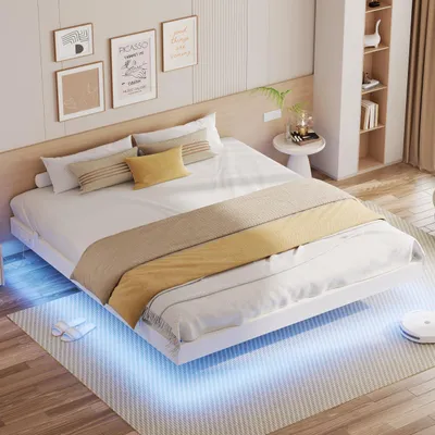 Productafbeelding van IRONCK bedframe, 180x200 cm, zwevend bed met LED-verlichting, bekleed
