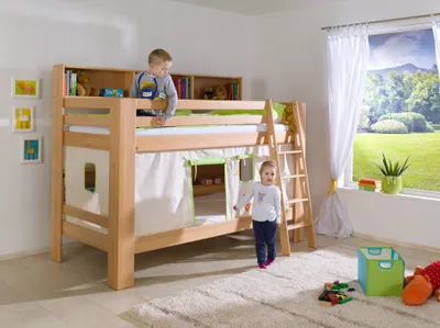Produktbild von Relita Etagenbett Jan mit Bücherregal und Vorhang, 90 x 200 cm, braun