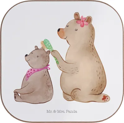 Produktbild von Mr. & Mrs. Panda Untersetzer für Gläser Bär Kind - Weiß - Geschenk, Coaster, Tischschoner, Mama, Tassenuntersetzer, Muttertag, Familie, Holzuntersetzer, Tischuntersetzer