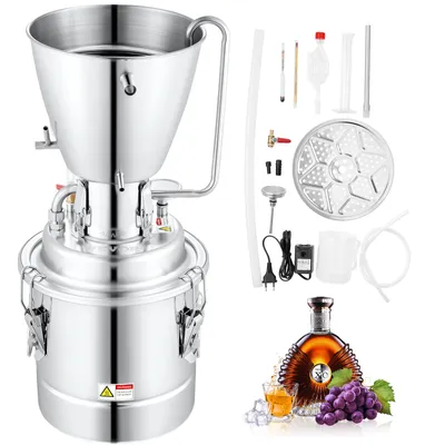 Productafbeelding van VEVOR Distilleerapparaat voor water en alcohol, 70 liter, voor thuisgebruik. Destilleerapparaat voor alcohol, zilverkleurig, 220-240V. Moonshine still, afmetingen 450x450x818mm, geschikt voor whisky, brandewijn, fruitbrandewijn, enz.