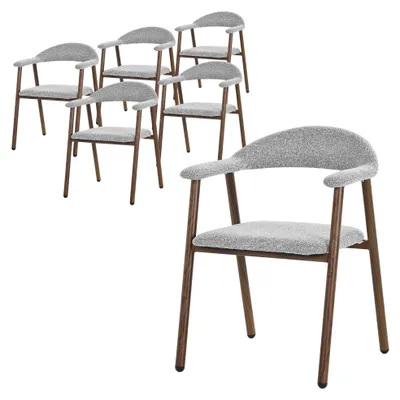 Produktbild von ML-Design Esszimmerstühle 6er Set mit Armlehne Küchenstühle Grau, Wohnzimmerstühle mit Rückenlehne, Polsterstühle mit Webstruktur Ergonomische Sessel