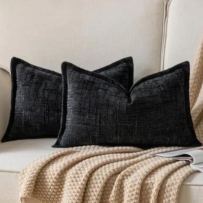 Productafbeelding van Kussensloop, chenille, 30x50 cm, set van 2, zwart, zacht, fluweelachtig