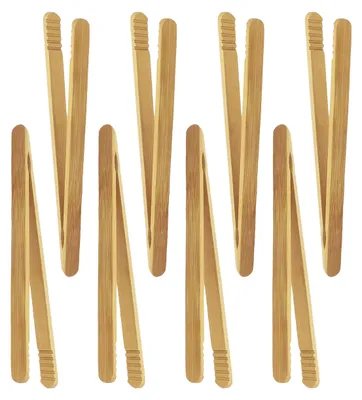 Productafbeelding van Bamboe toasttang - set van 8 stuks met antislipribbels - keukentang voor brood, kaas, spek en fruit - 18 cm lang