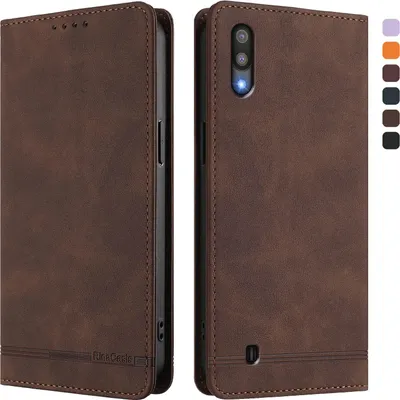 Image de Etui pour Samsung Galaxy A10, étui rétro en cuirPolyuréthaneavec support et fentes pour cartes de crédit Marron