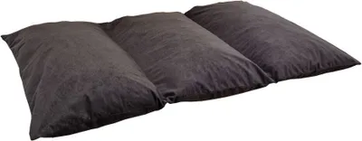 A dark gray floor cushion or mattress with three sections, shown from a diagonal angle against a white background.
