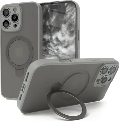 Produktbild von EAZY CASE - MagSafe Handyhülle für Apple iPhone 16 Pro Max, Ring zum Aufstellen, 360° drehbar, Magsafe Silikonhülle zum Aufstellen, stoßfest Cover in Grau