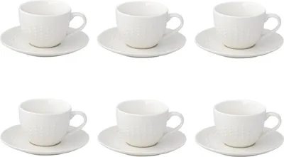 Produktbild von 6er Set Tassen mit Untertasse DROPS WHITE mit Punktrelief weiß 250ml Easy Life