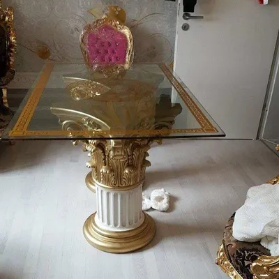 Produktbild von Goldi Esstisch Glastisch, Säulentisch, Designertisch Wohnzimmertisch Kanzleitisch, Praxistisch 100% Handgefertigt Antik Stil Retro Medusa Mäander Versac