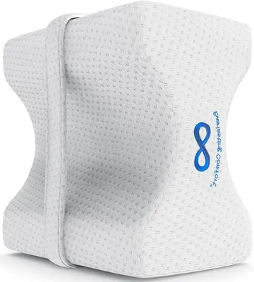 Obrázok produktu pre Polštár z pamäťovej peny – podpora nôh – pohodlie pri spánku na boku – nastaviteľný remienok – 25 x 20 x 15 cm – biely