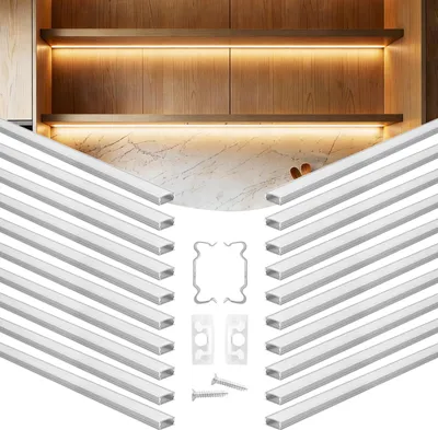 Obrázok produktu pre VEVOR LED profil, balenie po 20 ks, 1 m, eloxované hliníkové profily s mliečnym krytom, koncovky a upevňovacie spony, kanály, difúzor pre LED pásky, ideálne pre spodné pracovné dosky, tvar U