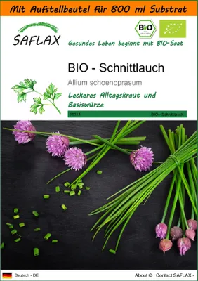 Produktbild von SAFLAX - Garden in the Bag - BIO - Schnittlauch - 250 Samen - Mit Anzuchtsubstrat im praktischen, selbst aufstellenden Beutel - Allium schoenoprasum