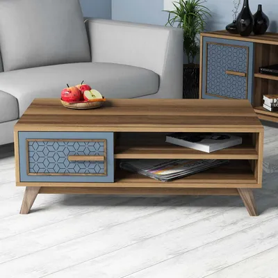 Produktbild von Skye Decor, Ayla - Walnut, Blue, Couchtisch, Nussbaum, 100 % MELAMINBESCHICHTETE SPANPLATTEN, 105 x 60 x 38,2 cm