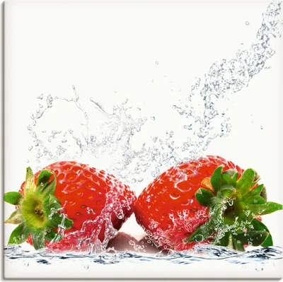 Produktbild von ARTland Leinwandbild Erdbeeren mit Spritzwasser Größe: 50x50 cm