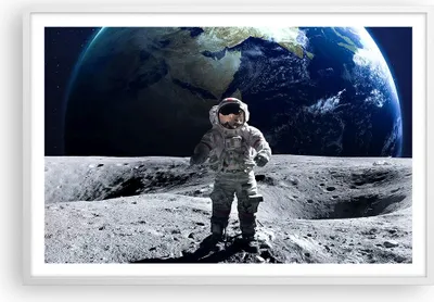 Produktbild von Gerahmtes Poster - Weißer Rahmen - Astronaut Mond Erde Raum - 91,5x61 cm - Wand Bild - Wanddeko - Wandbilder - Kunstposter - Wandposter - Bilderrahmen - Bilder - Kunstdruck - Wandbild P2WAA91x61-2864