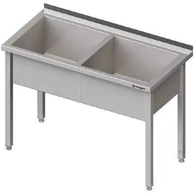 Immagine prodotto di Lavello a due vasche, 1300x700x850 mm, altezza vasca 300 mm, con supporto, saldato