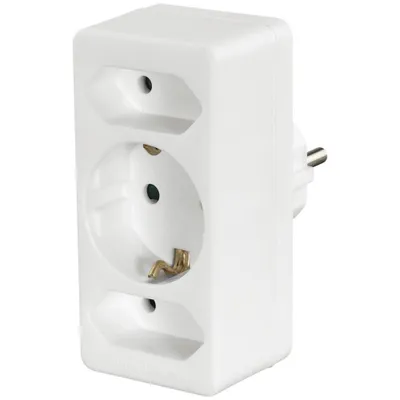 Obrázok produktu pre Hama trojnásobný adaptér do zásuvky, 1x ochranný kontakt, 2x Euro, biely
