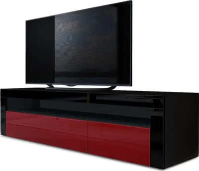 Produktbild von Vladon Lowboard Valencia,  Germany, TV-Kommode mit 1 offenem Fach und 2 Klappen, Schwarz matt/Bordeaux Hochglanz/Schwarz Hochglanz (155 x 46 x 40 cm)