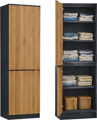 Produktbild von Home Collective Kleiderschrank, Garderobenschrank, Mehrzweckschrank 2-türig mit 5 Einlegeböden | Vielseitiger Schrank für Schlafzimmer, Flur oder Büro | Anthrazit-Eiche