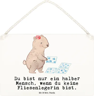 Produktbild von Mr. & Mrs. Panda Schild Fliesenlegerin Herz DIN A6 - Weiß - Geschenk, wandhänger, holzbild, Handwerk, Beruf, kleine aufmerksamkeit, Türschild, Lustig, Holzschild, Spruch
