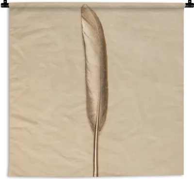 Produktbild von MuchoWow® Wandteppich Wandbehang Gold bemalte Feder auf einem goldenen Hintergrund 90x90 cm Tapisserie Dekoration Wandtuch - Wandaufhänger