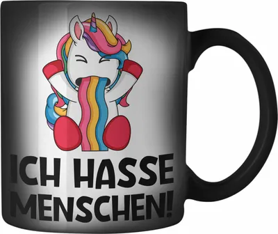 Produktbild von Trendation - Ich Hasse Menschen Farbwechsel Zauber-Tassen Farbwechsel Zauber-Tasse Becher Karabiner Farbwechsel Zauber-Tasse Edelstahl Einhorn Lustig Spruch Geschenk Frauen Männer (Schwarz)