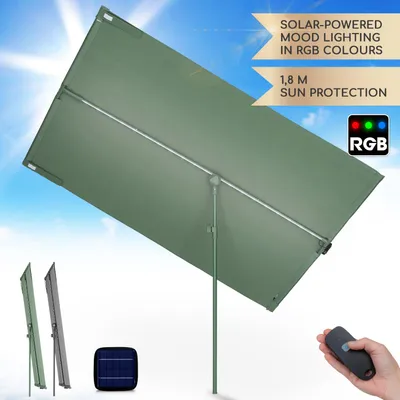 Zdjęcie produktu dla Blumfeldt Parasol na balkon prostokątny, Parasol z oświetleniem LED, Wodoodporny i ochrona UV, Parasol balkonowy na taras i do ogrodu, Regulowany parasol balkonowy z osłoną przeciwsłoneczną