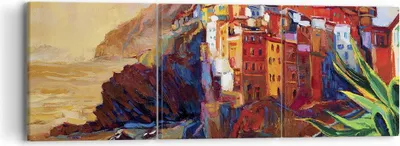 Produktbild von Bild auf Leinwand - Leinwandbild - 3 Teile - Manarola Bunt Öl - 90x30cm - Wand Bild - Wanddeko - Wandbilder - Leinwanddruck - Bilder - Wanddekoration - Leinwand bilder - Wandbild - CA90x30-4164